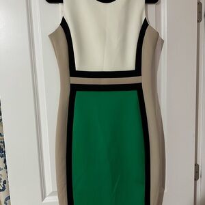 Professional Colorblock Sleeveless Dress - Green, Black, White Calvin Klein